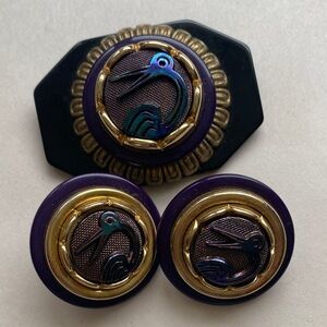 Vintage brooch pin and earrings set